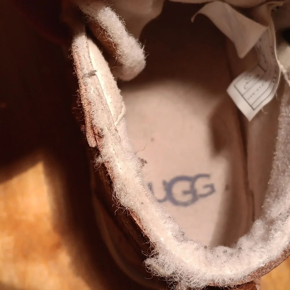 UGG Brown Leather Boots with Moccasin Stitching Toddler Size 8